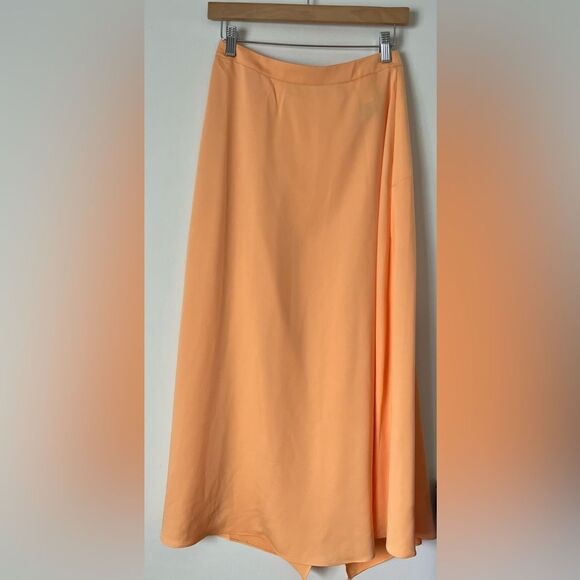 BCBG MAXAZRIA light orange/yellow asymmetrical wrap skirt, side zipper, XS - Picture 11 of 13